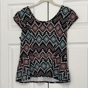 Patterned Women's Peplum Top - Black, Pink, Blue
